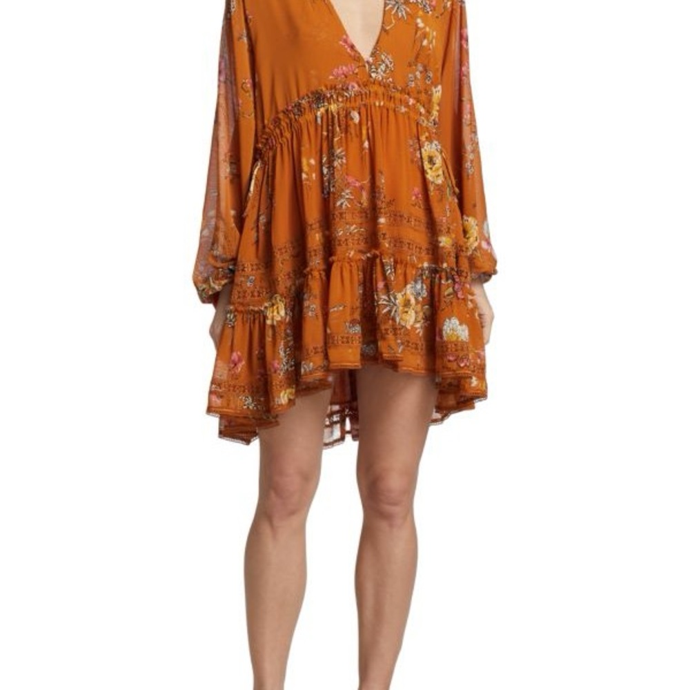 Free People | Cherry Blossom Tiered Mini Dress, Orange | Size Small - Picture 2 of 12